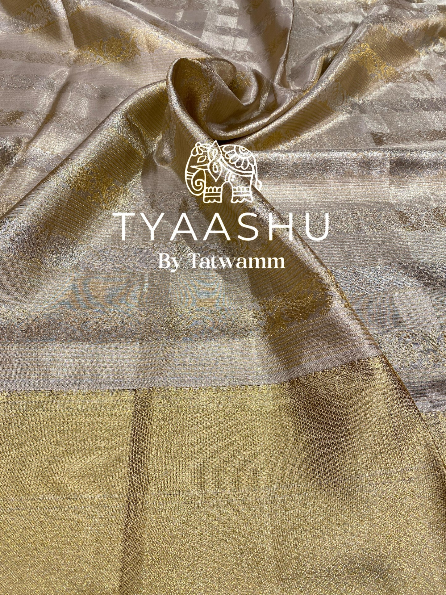 REGAL DUAL TONE KANJIVARAM SAREE IN GOLD AND SILVER