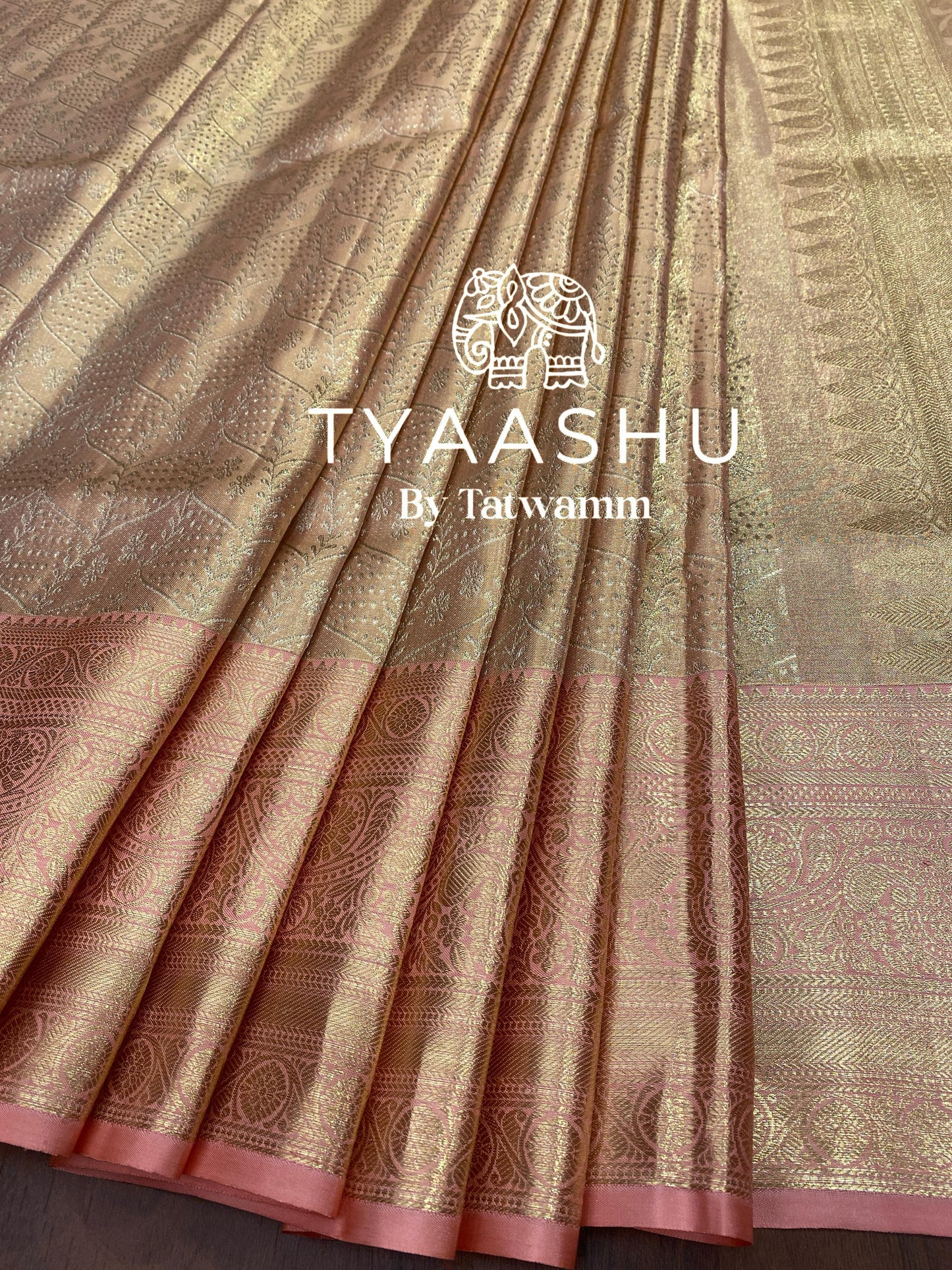 LUXURY KANJIVARAM SILK SAREE IN SUBTLE GOLD AND SOFT PINK