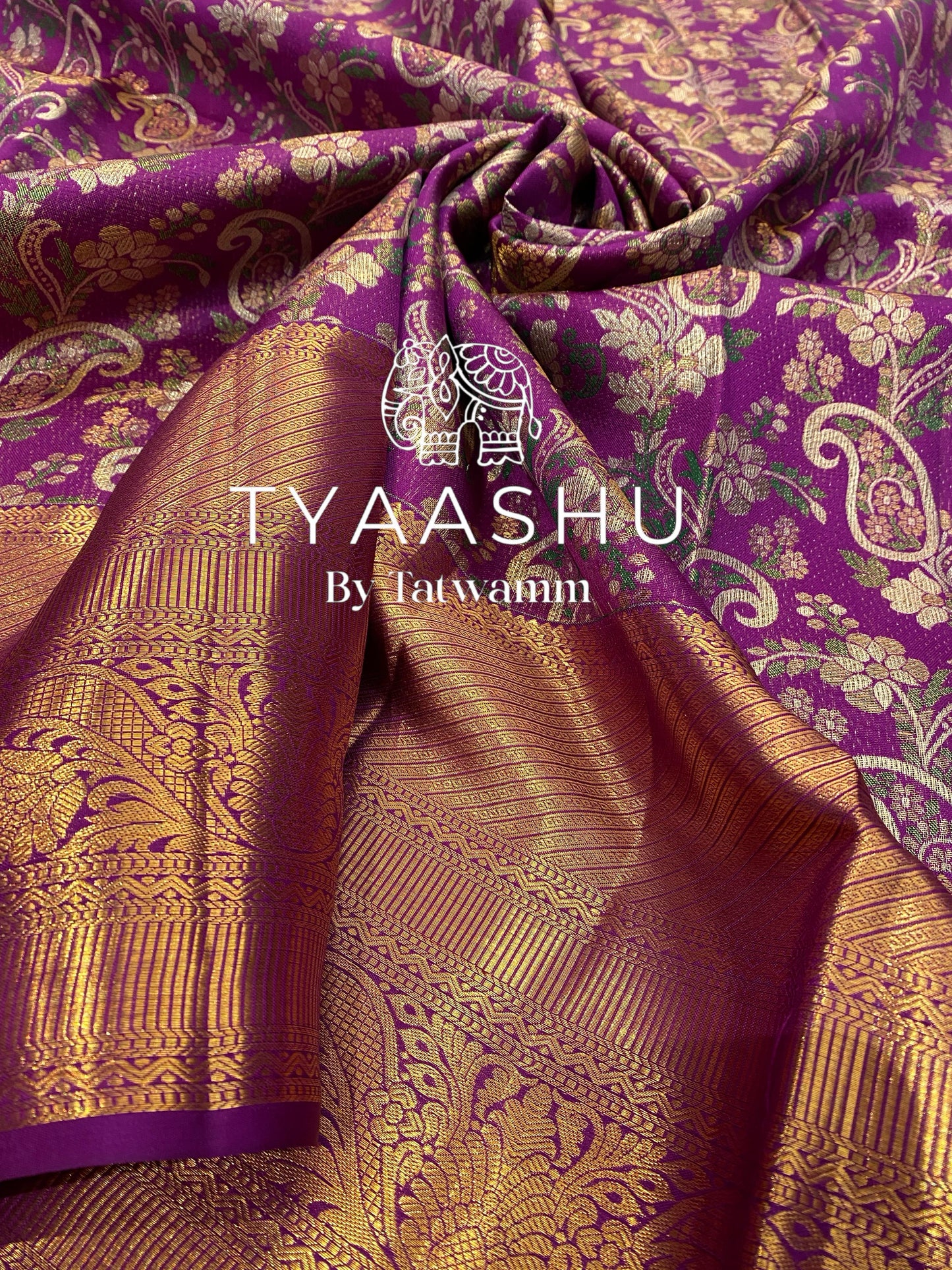ELEGANT GOLD ZARI KANJIVARAM SAREE IN RICH PURPLE