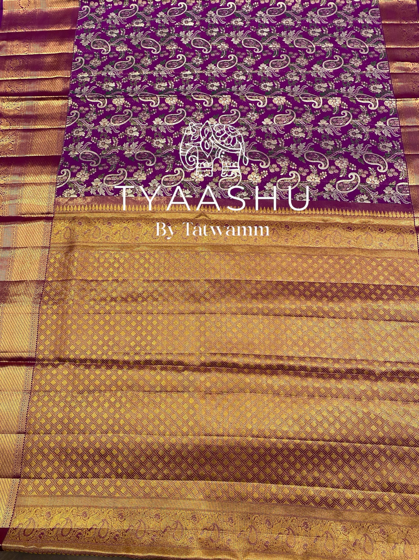 ELEGANT GOLD ZARI KANJIVARAM SAREE IN RICH PURPLE