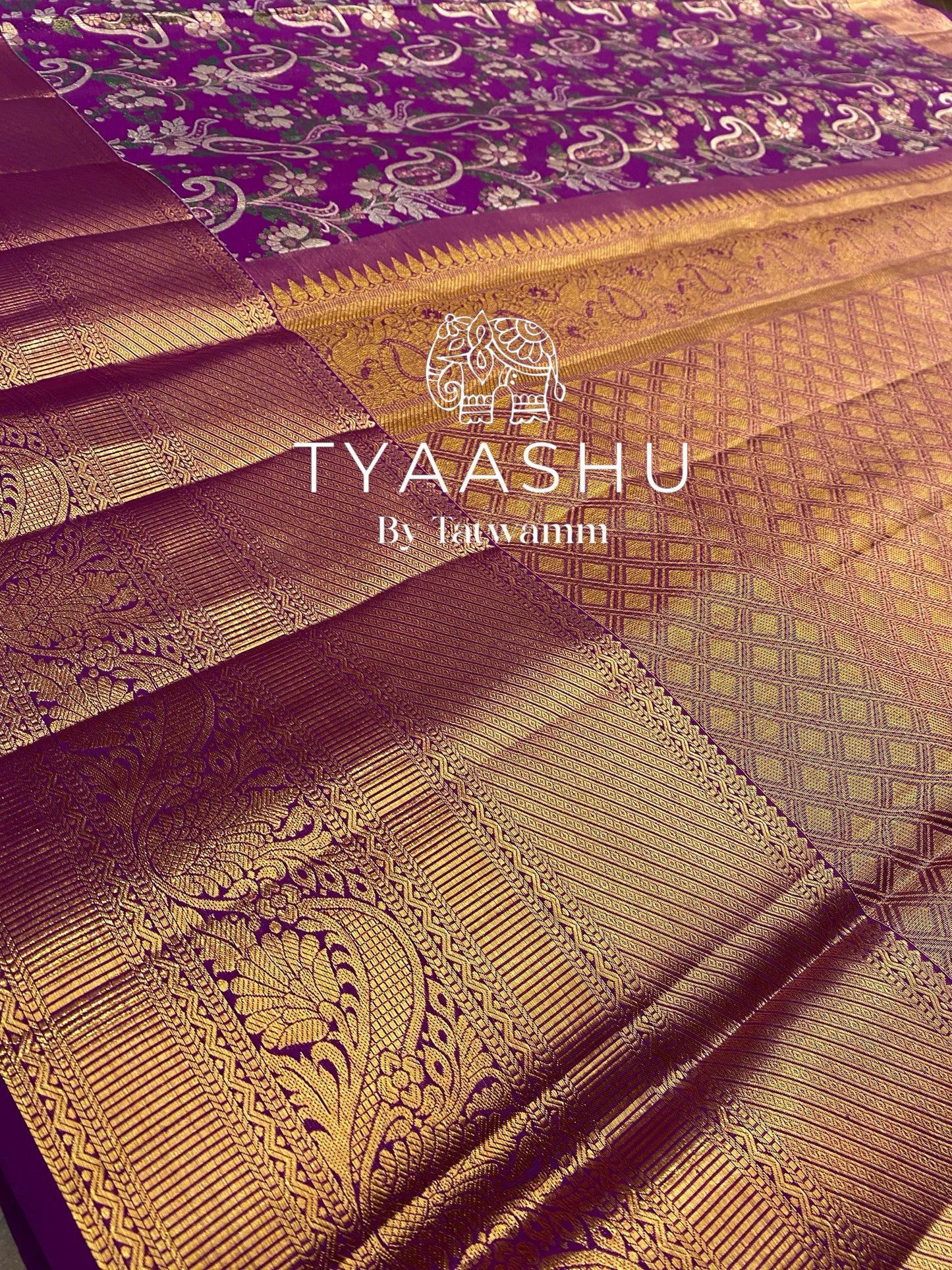 ELEGANT GOLD ZARI KANJIVARAM SAREE IN RICH PURPLE