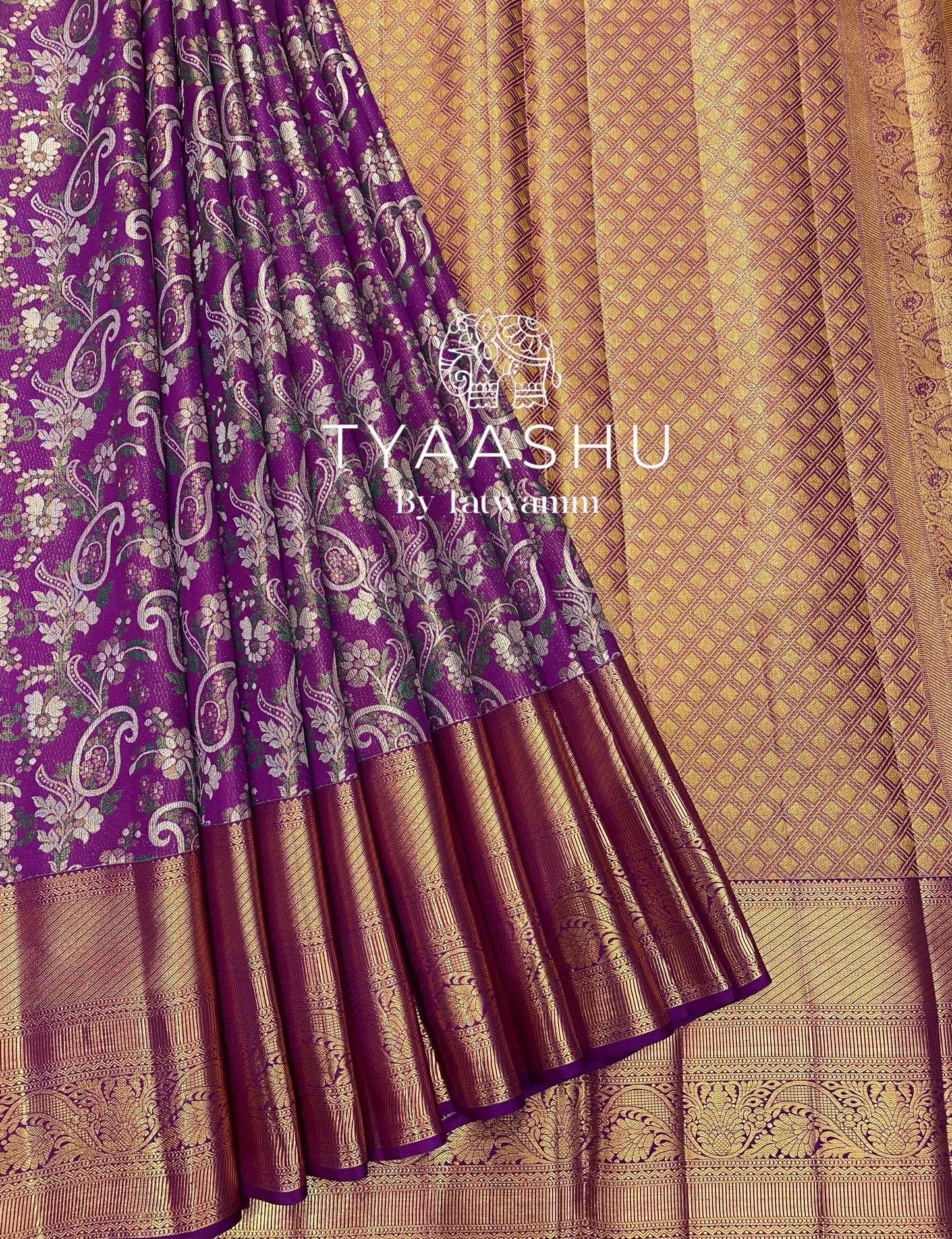 ELEGANT GOLD ZARI KANJIVARAM SAREE IN RICH PURPLE