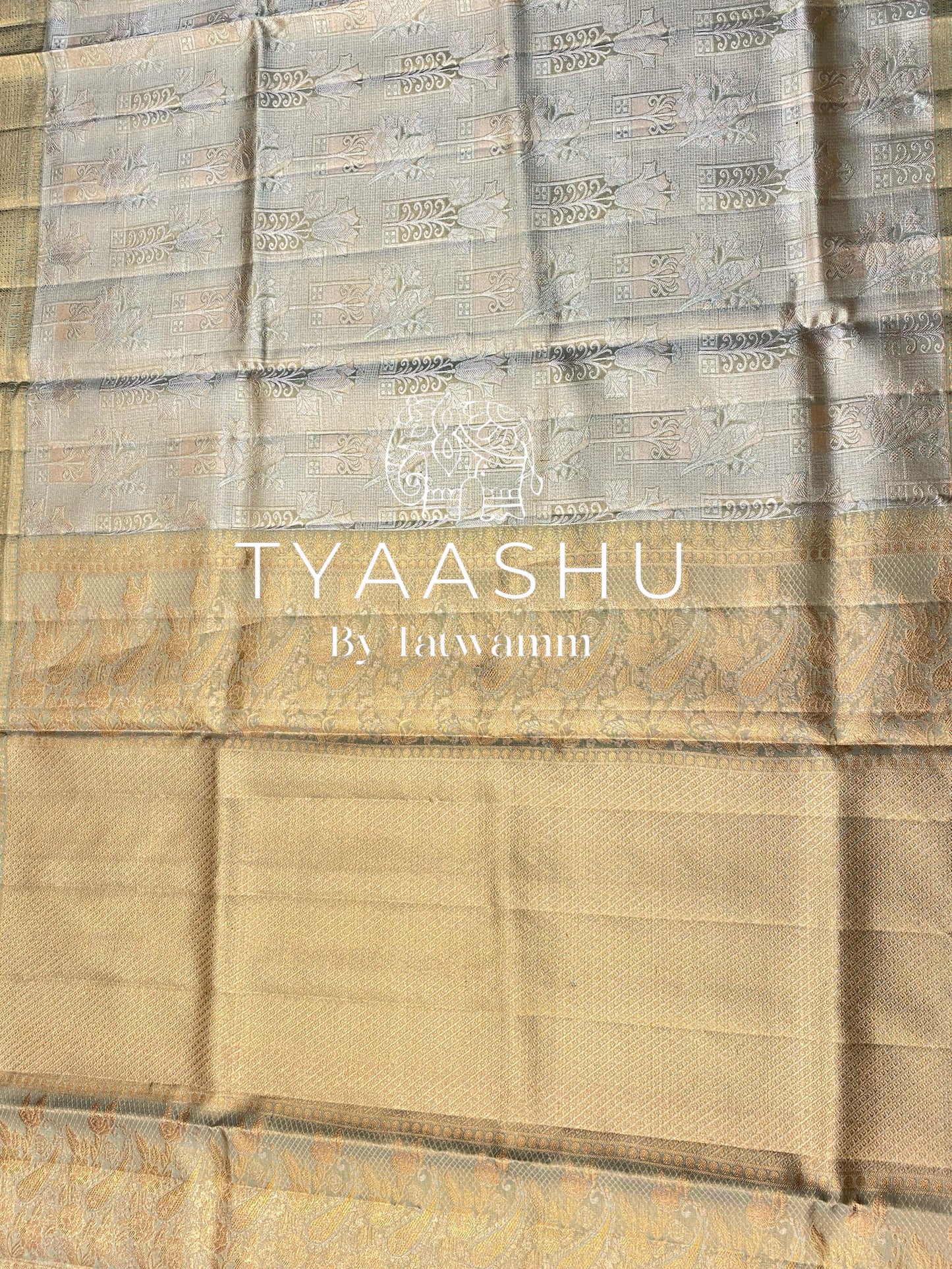 ELEGANT PASTEL GOLD AND MINT GREEN KANJIVARAM SILK SAREE