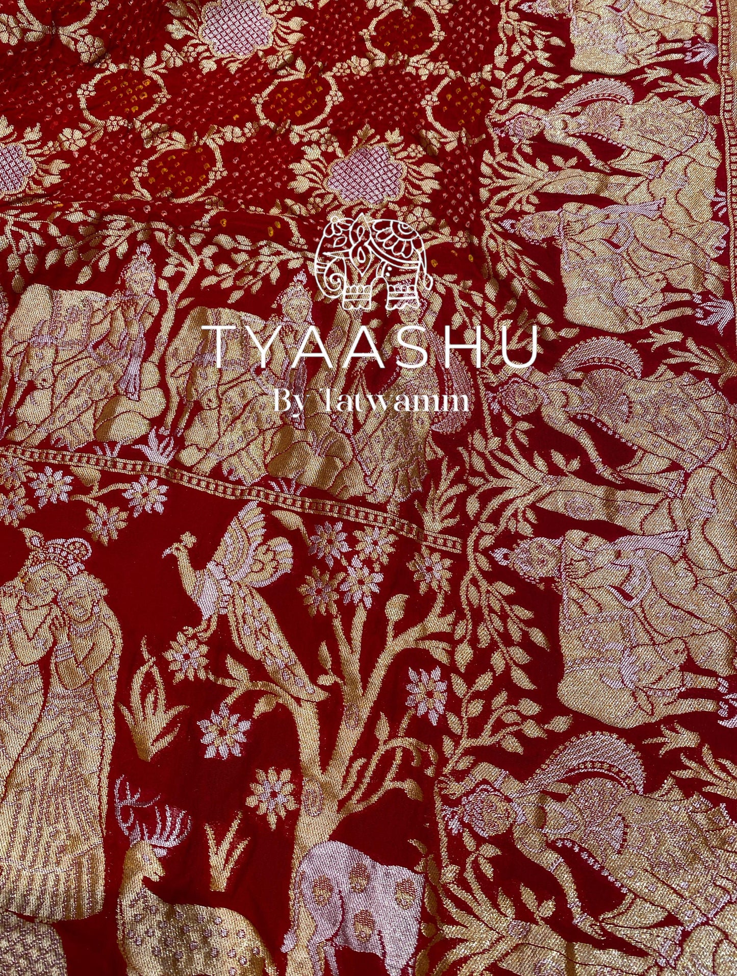 TRADITIONAL RED BANDHANI SAREE WITH ANTIQUE ZARI DETAILING