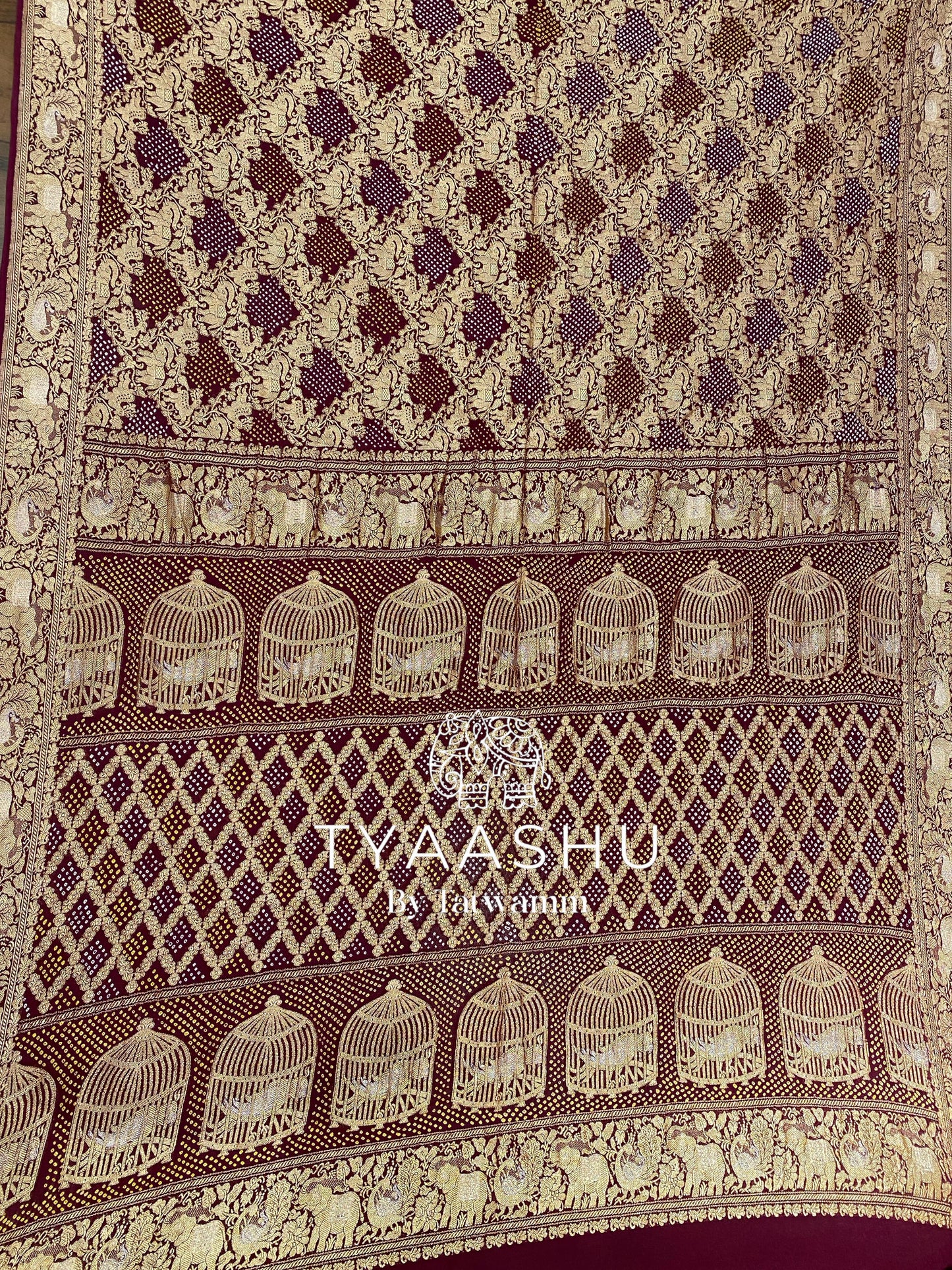 HANDCRAFTED WINE BANDHANI SAREE