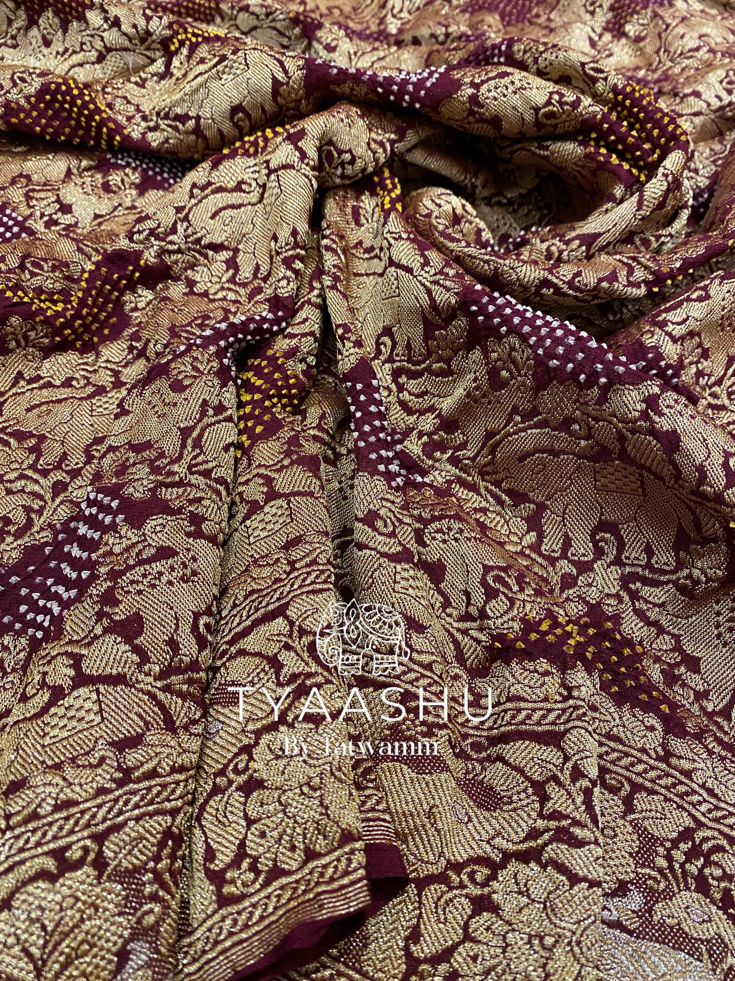 HANDCRAFTED WINE BANDHANI SAREE