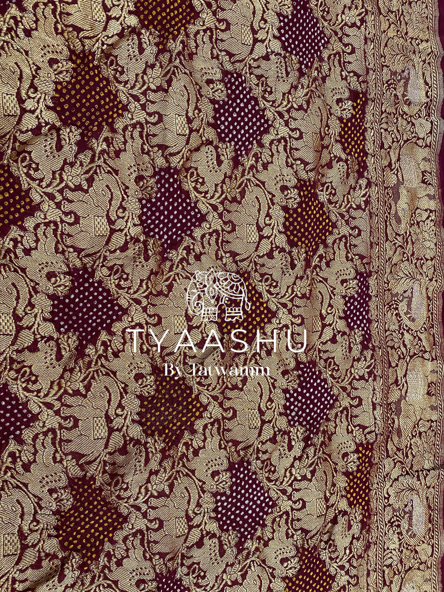 HANDCRAFTED WINE BANDHANI SAREE
