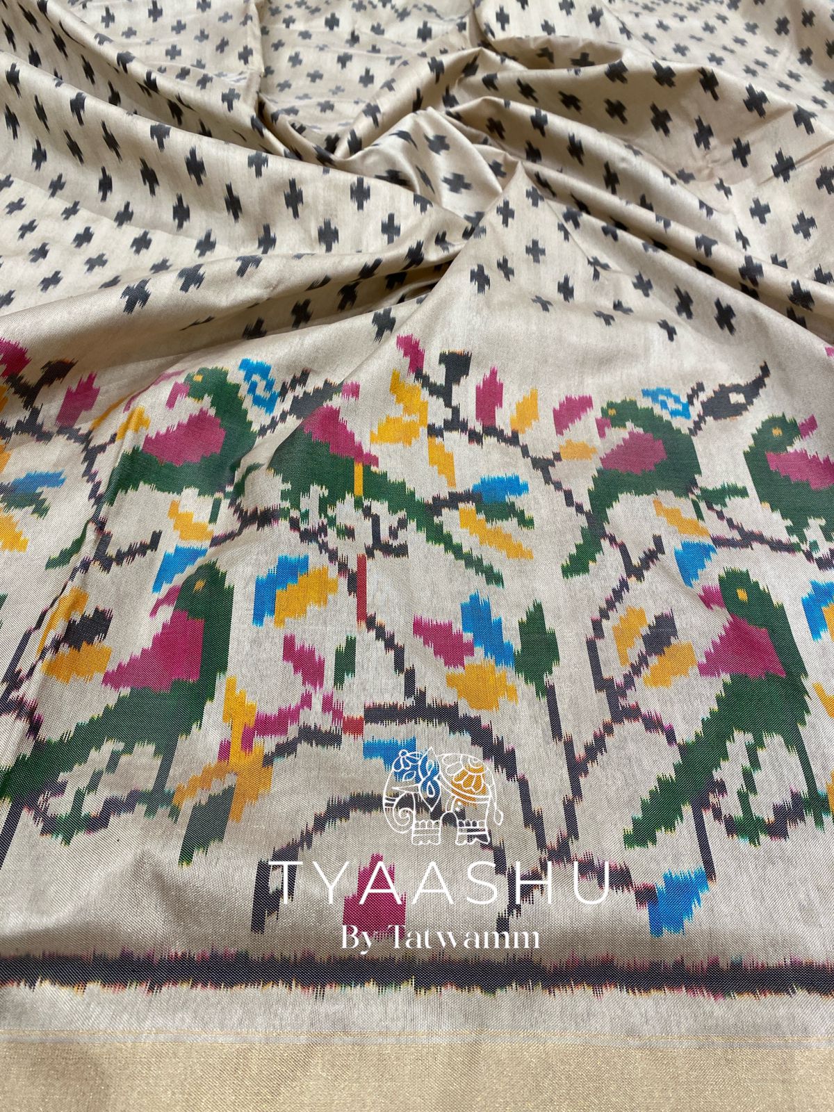 ELEGANT BEIGE IKAT SAREE