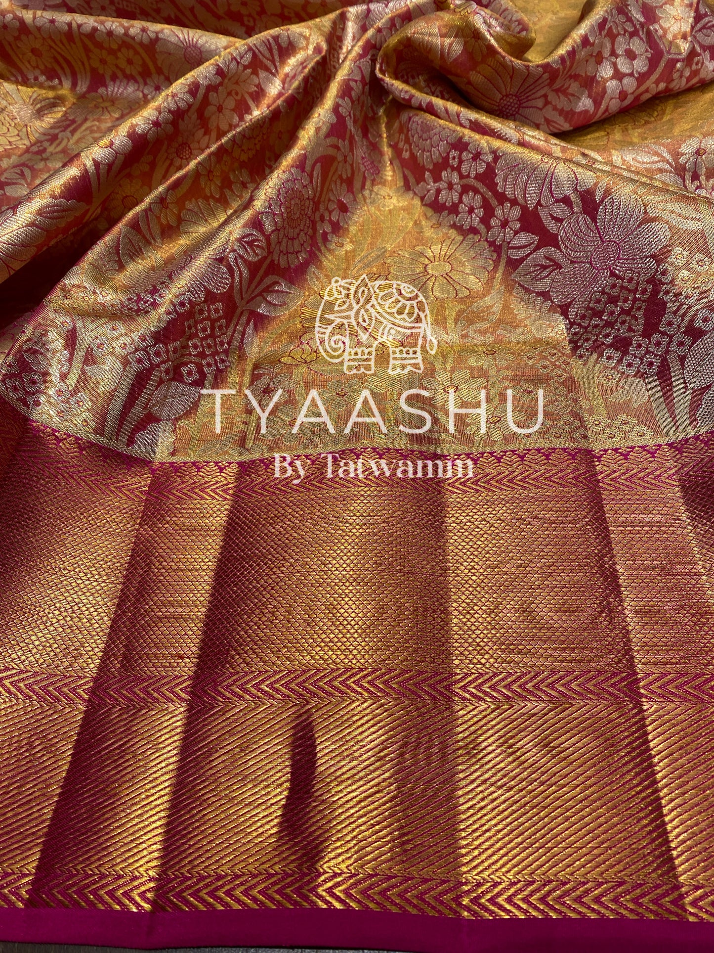 GOLDEN FLORAL ZARI KANJIVARAM SAREE