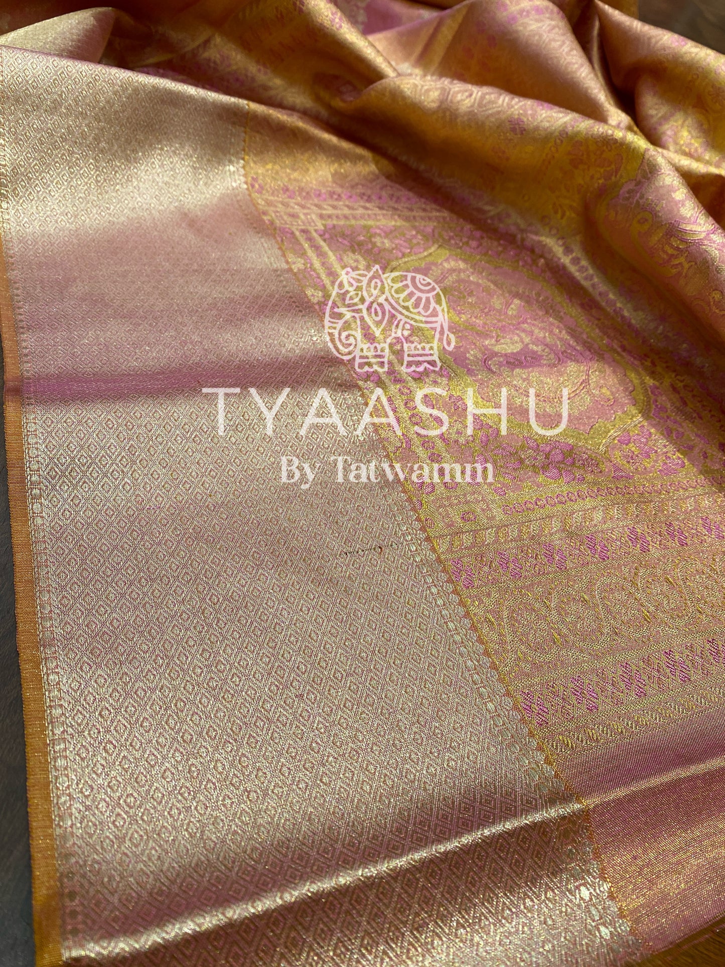 HANDWOVEN PINK AND GOLD KANJIVARAM SAREE