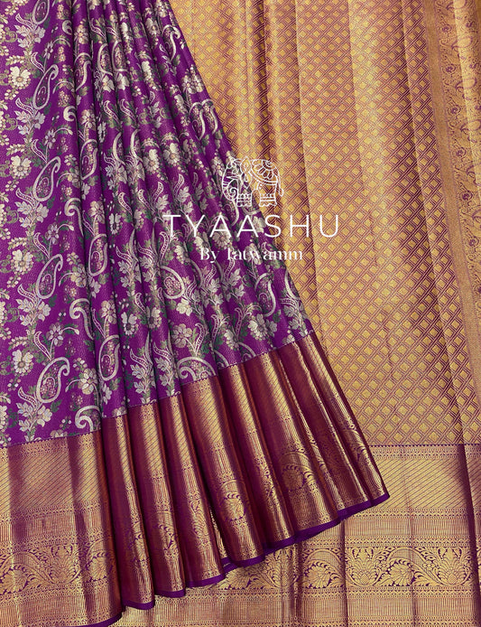 ELEGANT GOLD ZARI KANJIVARAM SAREE IN RICH PURPLE