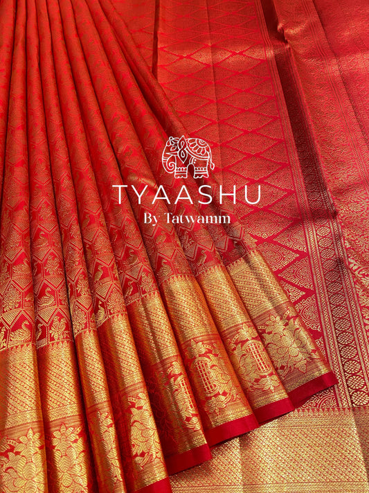 CLASSIC GOLD AND RED KANJIVARAM SILK SAREE