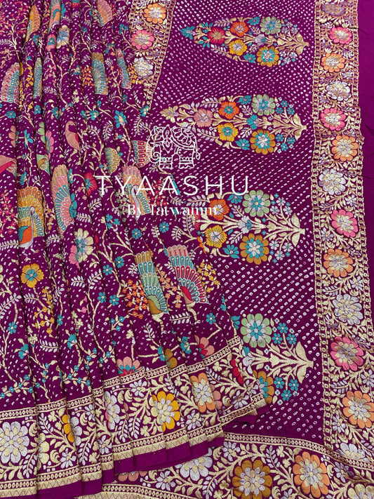 ELEGANT PURPLE BANDHANI SAREE